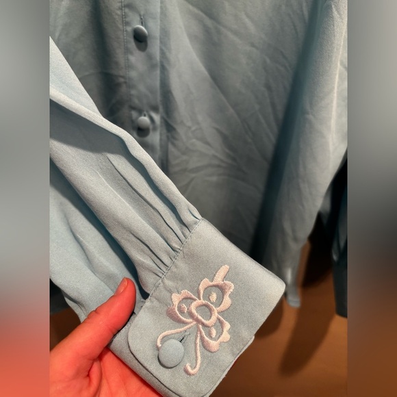 Bob Mackie Light Blue Wearable Art Shirt cut-out medium silk elegant western - Picture 4 of 14